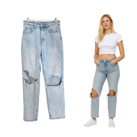 H&M Jeans Women 4 Light Wash 90’s Straight Ultra High Waist Rise Blue Denim - Picture 1 of 16